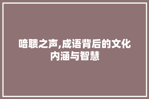 喑聩之声,成语背后的文化内涵与智慧