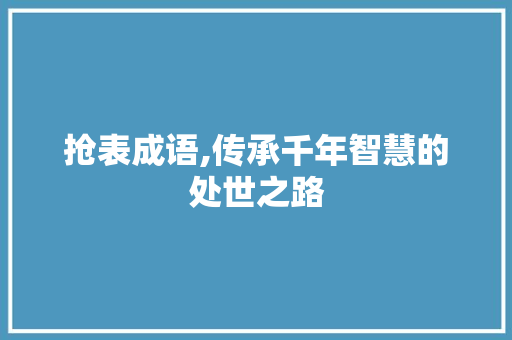 抢表成语,传承千年智慧的处世之路