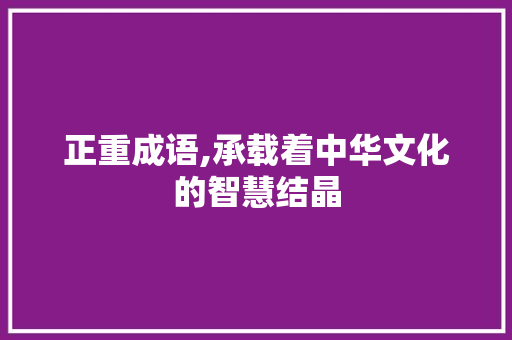 正重成语,承载着中华文化的智慧结晶