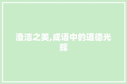 澄洁之美,成语中的道德光辉