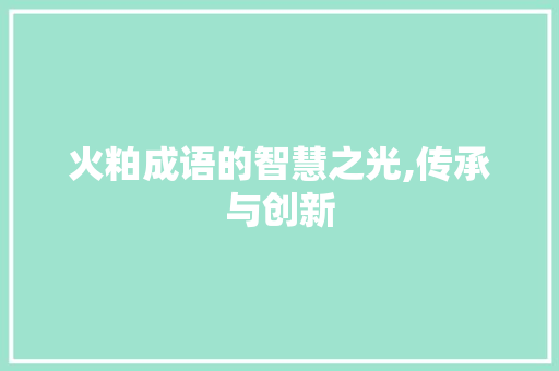 火粕成语的智慧之光,传承与创新