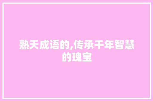 熟天成语的,传承千年智慧的瑰宝
