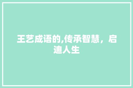 王艺成语的,传承智慧，启迪人生 成语汇编