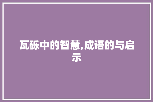 瓦砾中的智慧,成语的与启示
