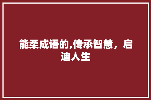 能柔成语的,传承智慧，启迪人生