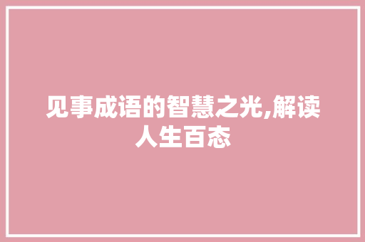 见事成语的智慧之光,解读人生百态