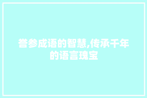 誉参成语的智慧,传承千年的语言瑰宝