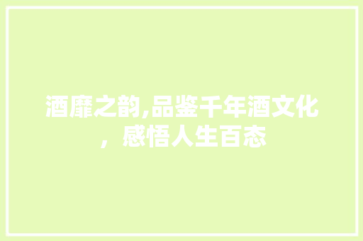 酒靡之韵,品鉴千年酒文化，感悟人生百态