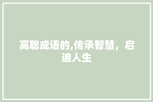 高聪成语的,传承智慧，启迪人生
