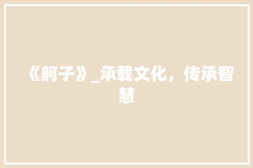《舸子》_承载文化，传承智慧