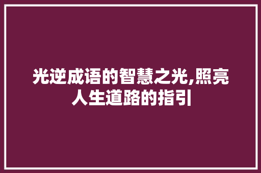 光逆成语的智慧之光,照亮人生道路的指引