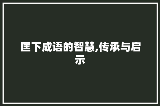 匡下成语的智慧,传承与启示