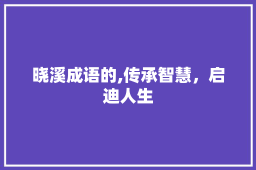晓溪成语的,传承智慧，启迪人生
