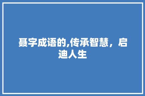 聂字成语的,传承智慧，启迪人生