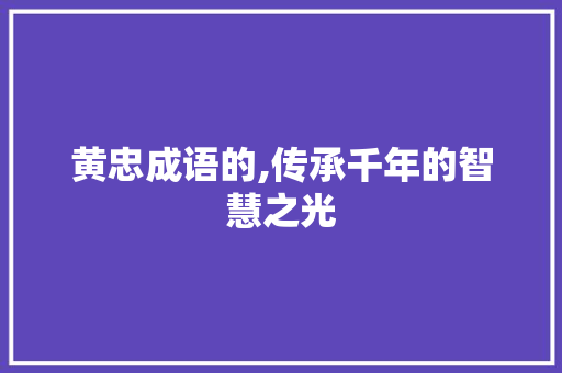 黄忠成语的,传承千年的智慧之光
