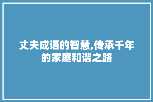 丈夫成语的智慧,传承千年的家庭和谐之路