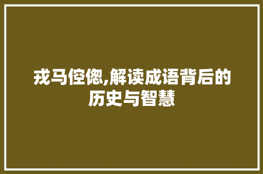 戎马倥偬,解读成语背后的历史与智慧