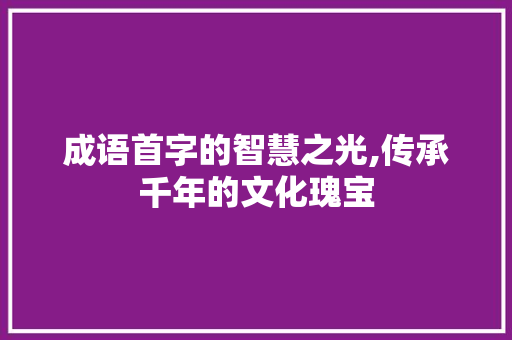 成语首字的智慧之光,传承千年的文化瑰宝