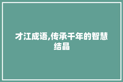 才江成语,传承千年的智慧结晶