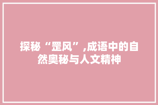 探秘“罡风”,成语中的自然奥秘与人文精神