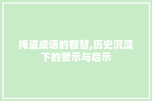 掩盗成语的智慧,历史沉淀下的警示与启示