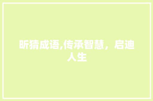 昕猜成语,传承智慧，启迪人生