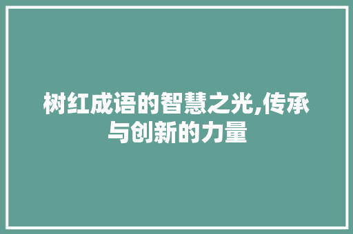 树红成语的智慧之光,传承与创新的力量