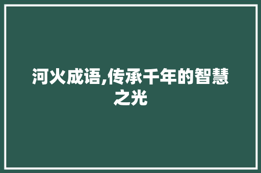 河火成语,传承千年的智慧之光