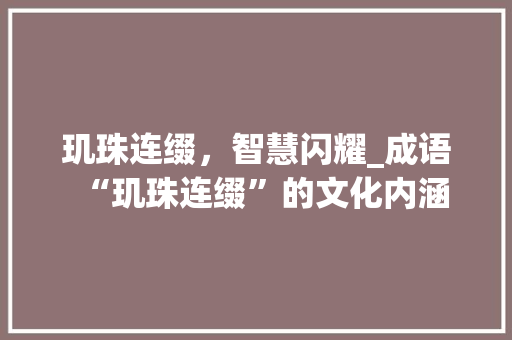 玑珠连缀，智慧闪耀_成语“玑珠连缀”的文化内涵