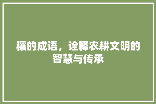 穰的成语，诠释农耕文明的智慧与传承
