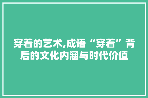 穿着的艺术,成语“穿着”背后的文化内涵与时代价值