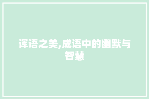 诨语之美,成语中的幽默与智慧