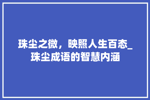 珠尘之微，映照人生百态_珠尘成语的智慧内涵