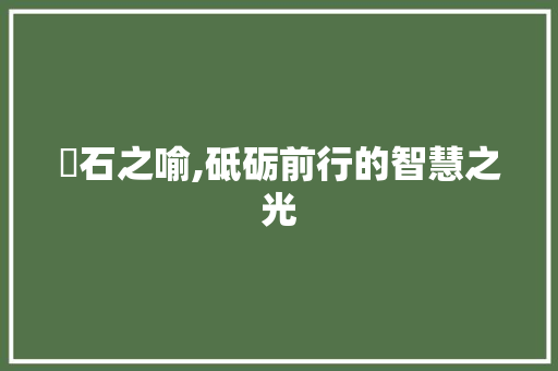 硲石之喻,砥砺前行的智慧之光