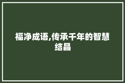 福净成语,传承千年的智慧结晶