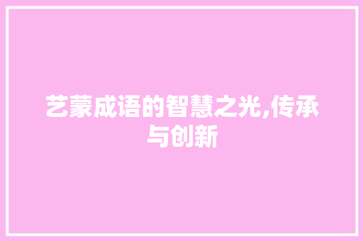 艺蒙成语的智慧之光,传承与创新