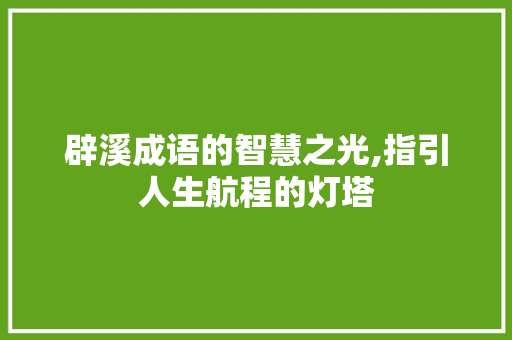 辟溪成语的智慧之光,指引人生航程的灯塔