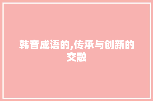 韩音成语的,传承与创新的交融