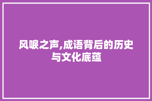 风唳之声,成语背后的历史与文化底蕴