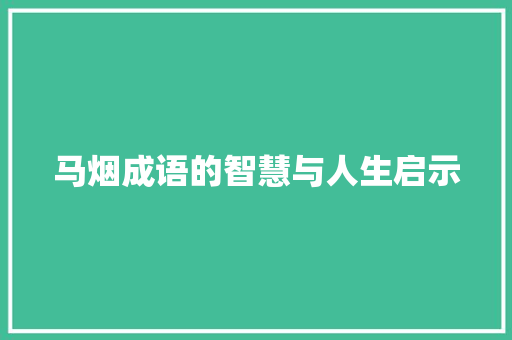 马烟成语的智慧与人生启示