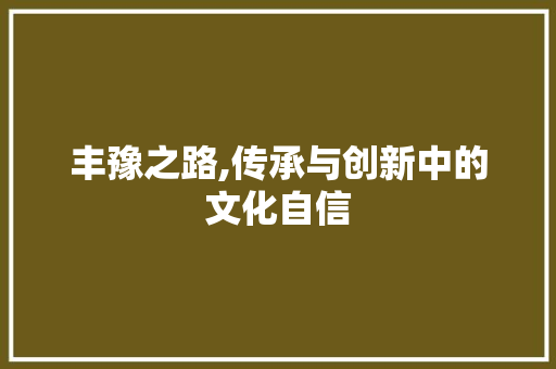 丰豫之路,传承与创新中的文化自信