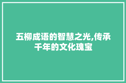 五柳成语的智慧之光,传承千年的文化瑰宝