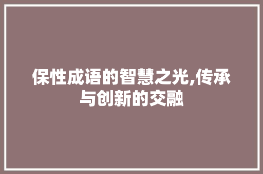 保性成语的智慧之光,传承与创新的交融