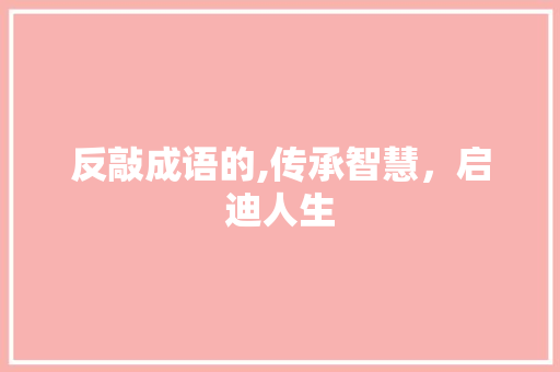 反敲成语的,传承智慧，启迪人生