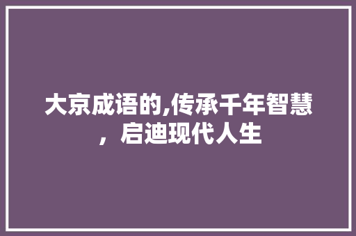 大京成语的,传承千年智慧，启迪现代人生 反义词汇