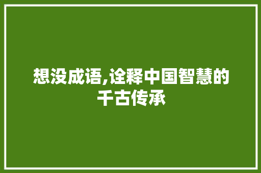 想没成语,诠释中国智慧的千古传承