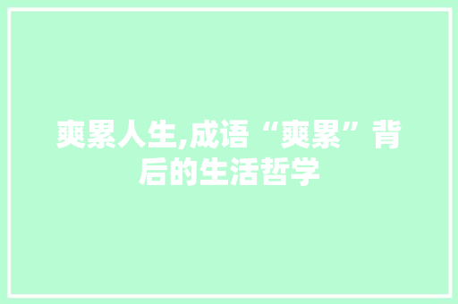 爽累人生,成语“爽累”背后的生活哲学