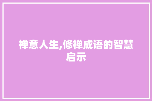 禅意人生,修禅成语的智慧启示
