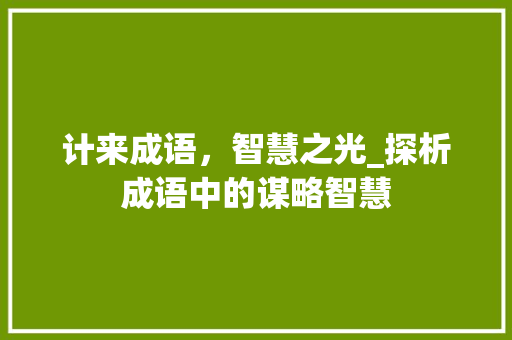 计来成语，智慧之光_探析成语中的谋略智慧