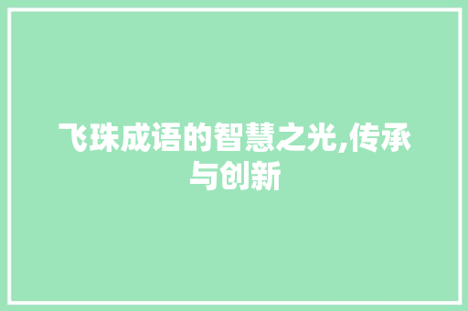 飞珠成语的智慧之光,传承与创新